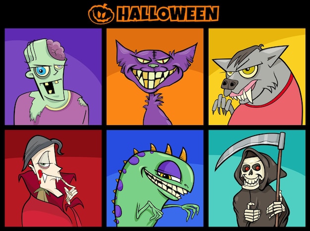 Cartoon illustratie van halloween enge tekens set