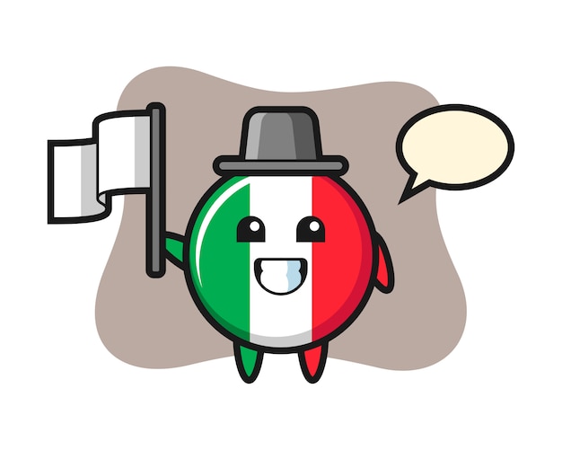 Cartoon illustratie van italië vlag badge met een vlag, schattige stijl, sticker, logo-element