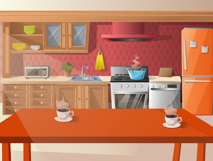 Vector cartoon illustratie van keuken.