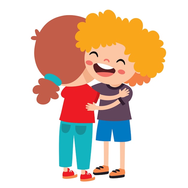 Vector cartoon illustratie van kinderen die elkaar knuffelen