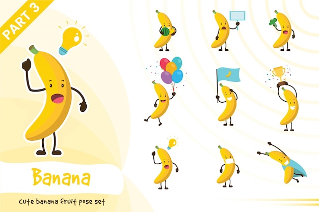 Cartoon illustratie van leuke banaan fruit set