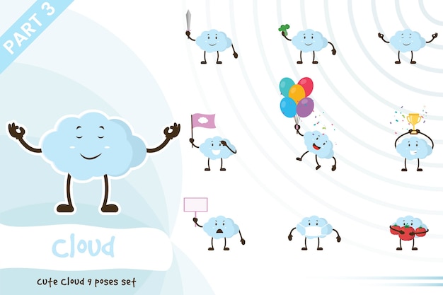 Cartoon Illustratie Van Leuke Cloud Set