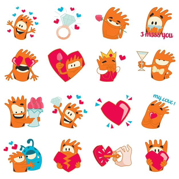 Cartoon illustratie van oranje monster sticker set