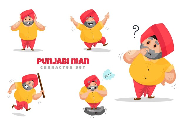 Cartoon Illustratie Van Punjabi Man Tekenset