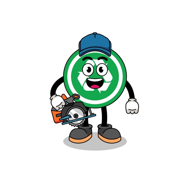 Vector cartoon illustratie van recycle teken als een houtbewerker character design