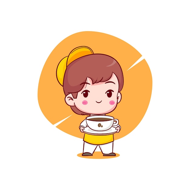 Cartoon illustratie van schattig meisje Barista met een koffiekopje