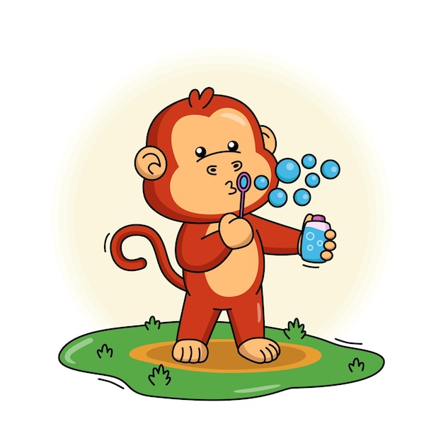 Cartoon illustratie van schattige aap zeepbellen blazen