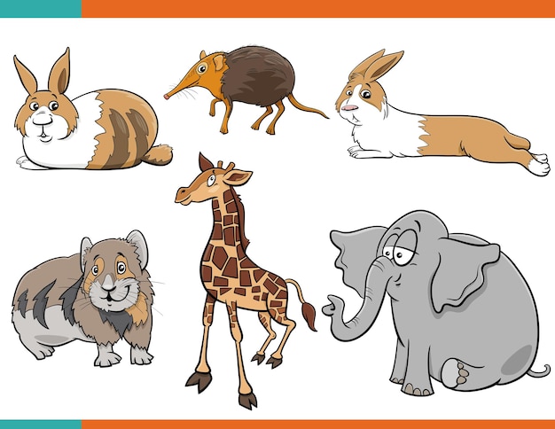 Cartoon illustratie van schattige dieren stripfiguren set