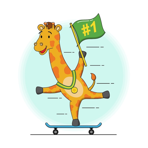 Vector cartoon illustratie van schattige giraf spelen op een skateboard