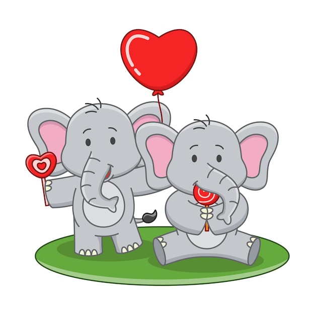 Vector cartoon illustratie van schattige olifant die een lolly eet