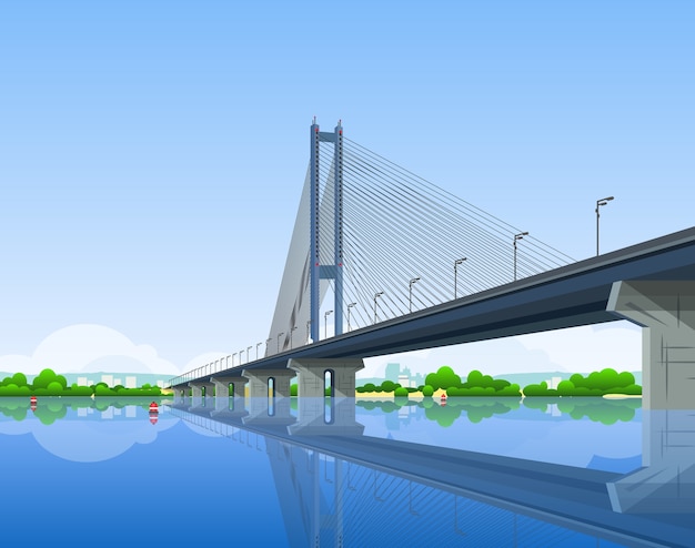 Vector cartoon illustratie van south bridge, kiev.
