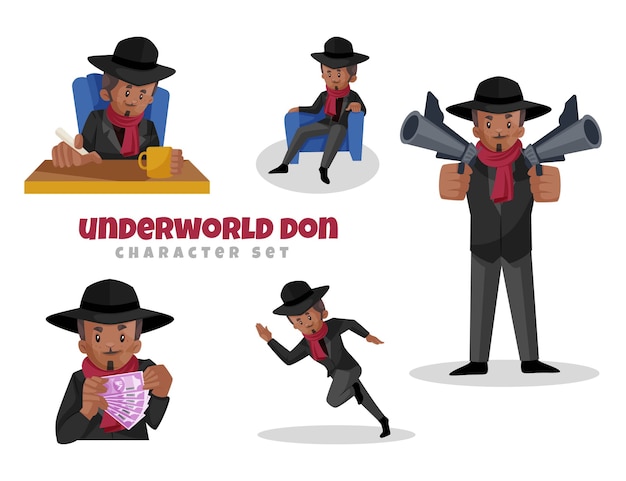 Cartoon illustratie van underworld don character set