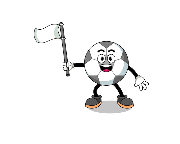 Cartoon Illustratie van voetbal met een karakterontwerp met een witte vlag