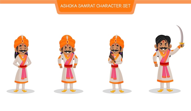 Cartoon illustration of ashoka samrat character set