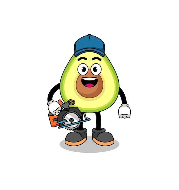 Cartoon Illustration of avocado as a woodworker character design