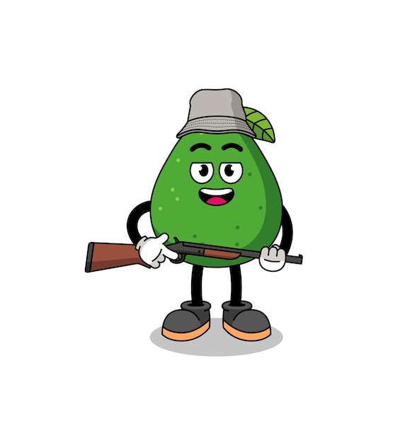 Cartoon Illustration of avocado fruit hunter character design