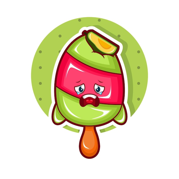 Cartoon illustration of avocado ice cream with sad face