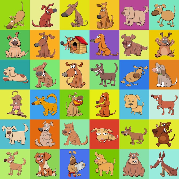 Cartoon illustration of background or pattern or decorative paper design with funny dog characters