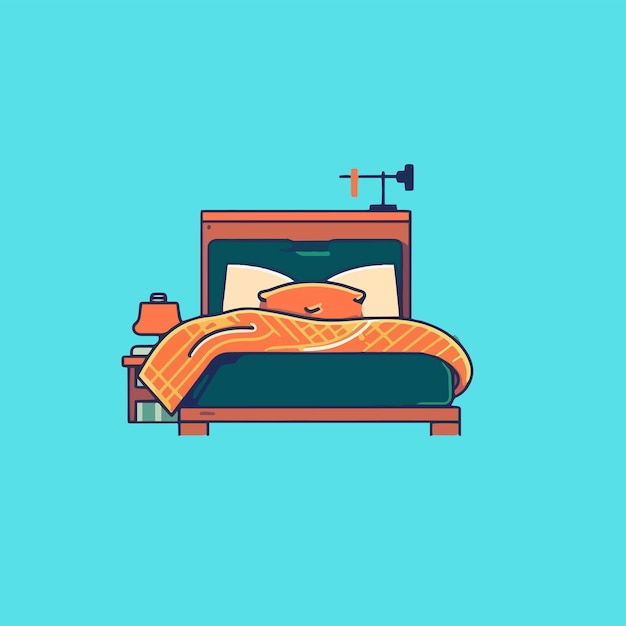 A cartoon illustration of a bed with a pillow on it