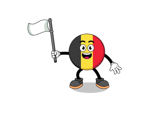 Illustrazione del fumetto della bandiera del belgio che tiene una bandiera bianca