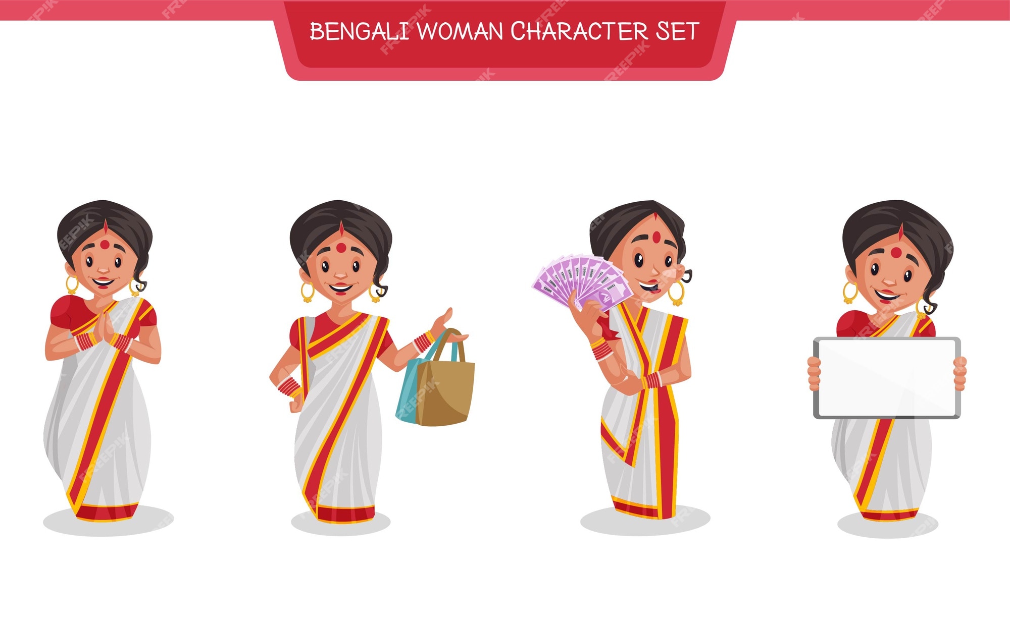 Premium Vector | Cartoon illustration of bengali woman character set