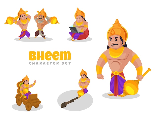 Cartoon illustration of bheem character set