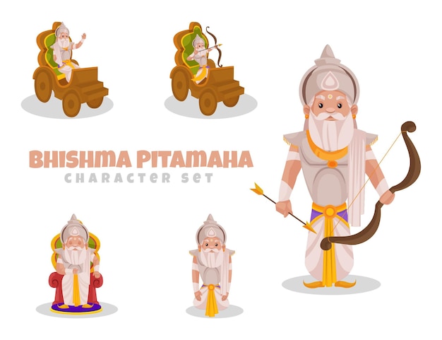 Fumetto illustrazione di bhishma pitamaha set di caratteri