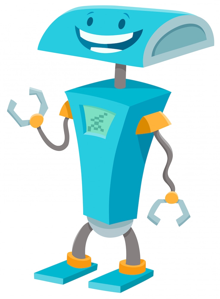 Vector cartoon illustration of blue robot fantasy character