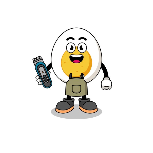 Cartoon Illustration of boiled egg as a barber man character design