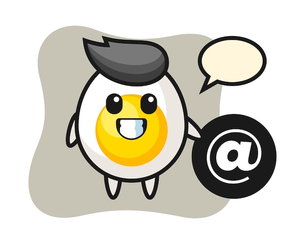 Cartoon illustration of boiled egg standing beside the at symbol