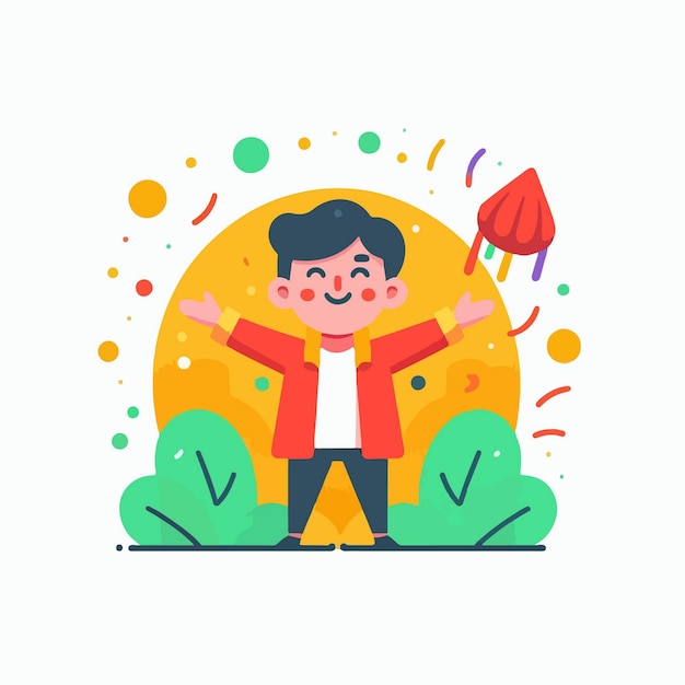 cartoon illustration of a boy celebrating the holi festival with a colorful background