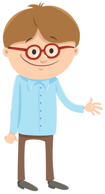 Vector cartoon illustration of boy character with glasses