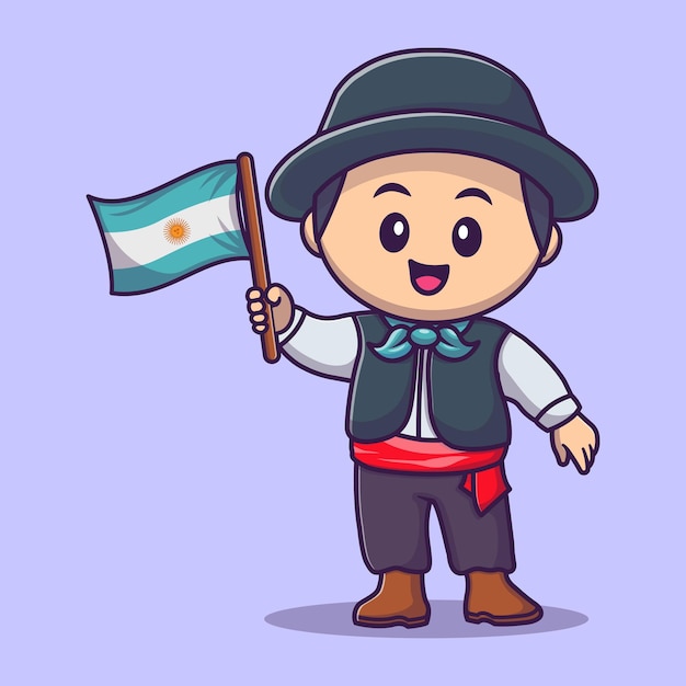 Cartoon illustration of a boy holding a flag