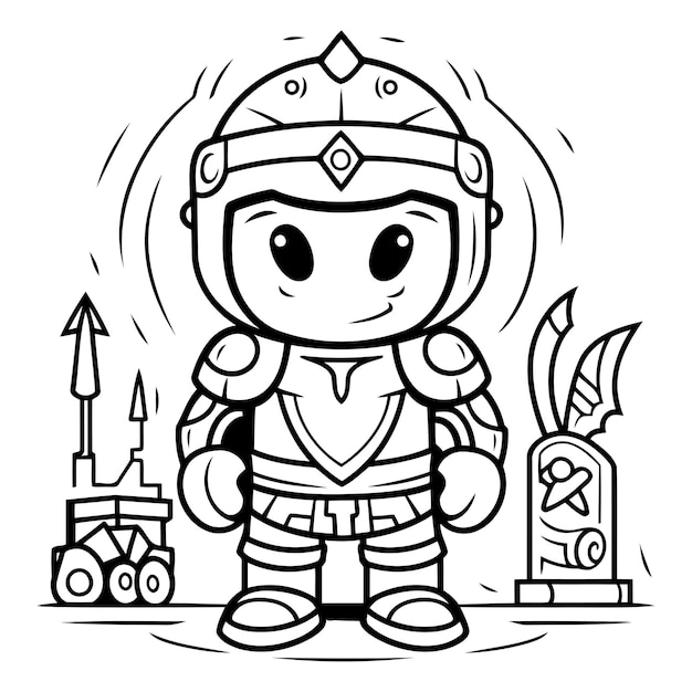 Vector cartoon illustration of a boy knight coloring book for children