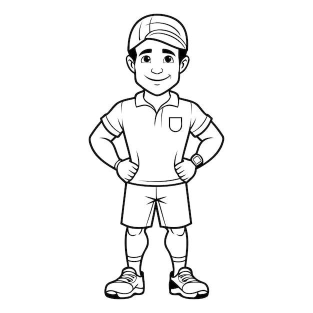 Vettore illustrazione di cartone animato di un ragazzo che indossa un berretto da baseball e pantaloncini corti