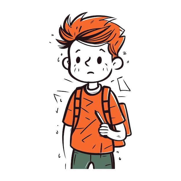 Cartoon illustration of a boy with a bad back to school