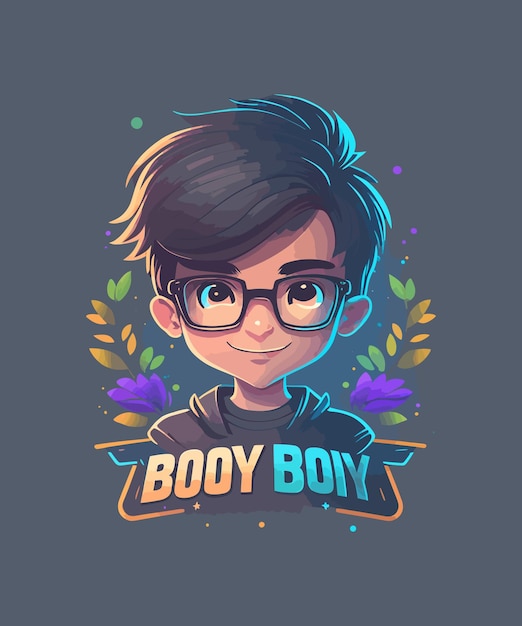 A cartoon illustration of a boy with glasses and a blue background with the words body boy.