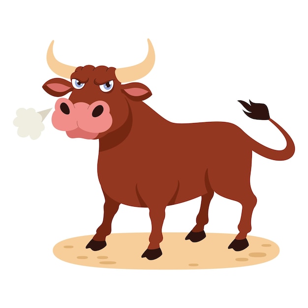 Vector cartoon illustration of a bull