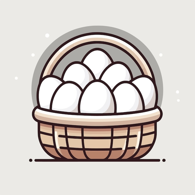 Vector cartoon illustration of a bunch of eggs in a basket