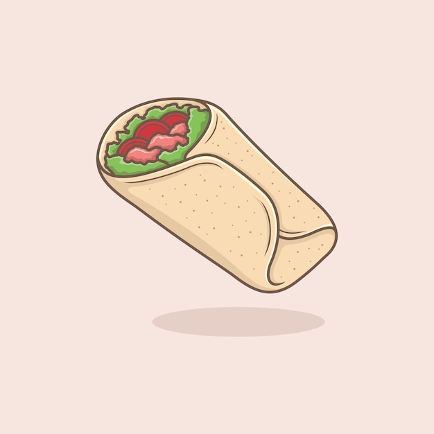 Vector cartoon illustration of burritos with vegetables and meat