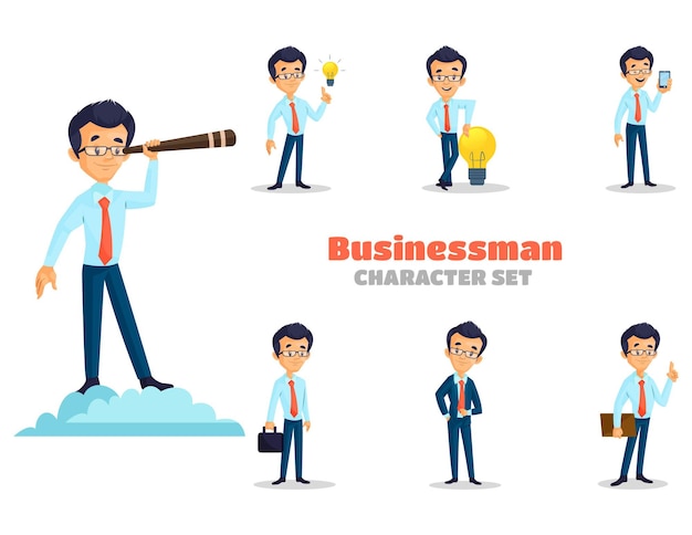 Cartoon illustration of businessman character set