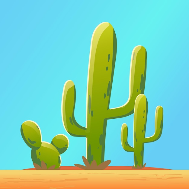 Vector a cartoon illustration of cactuses in the desert