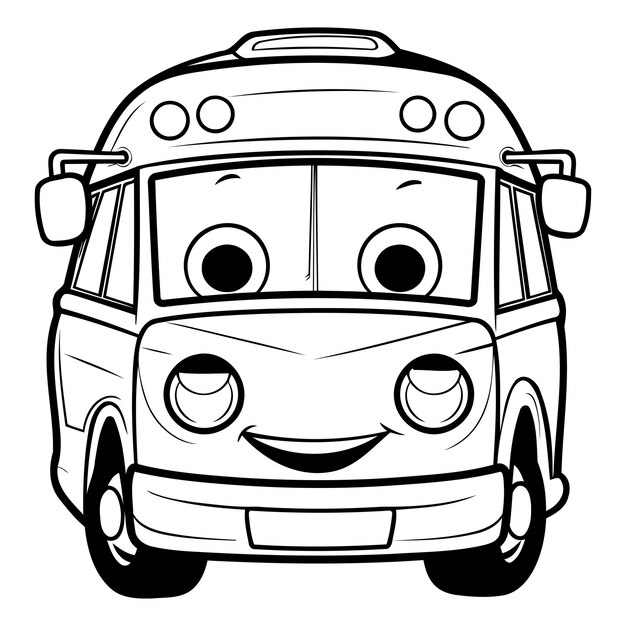 Cartoon illustration of a camper van with a happy face