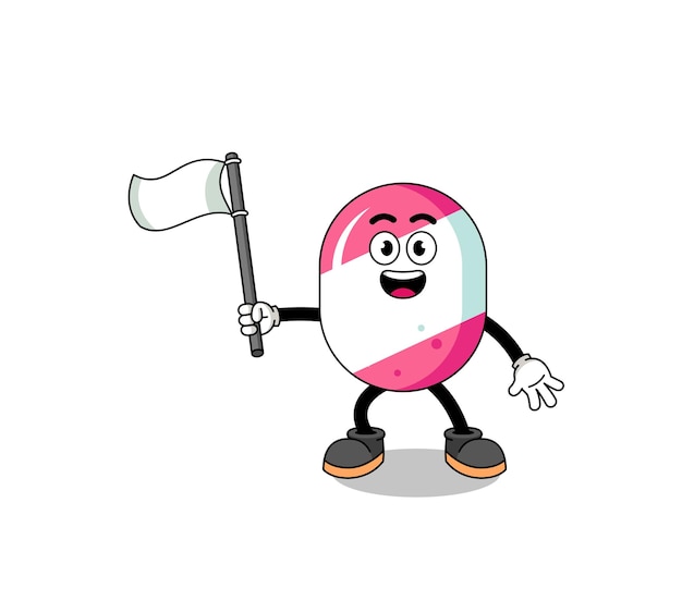 Cartoon Illustration of candy holding a white flag