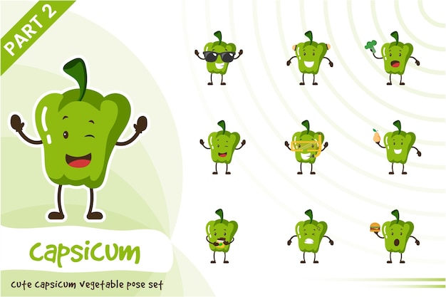 Cartoon Illustration Of Capsicum Vegetable Set