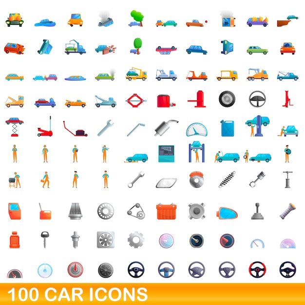 Cartoon illustration of car icons set isolated on white