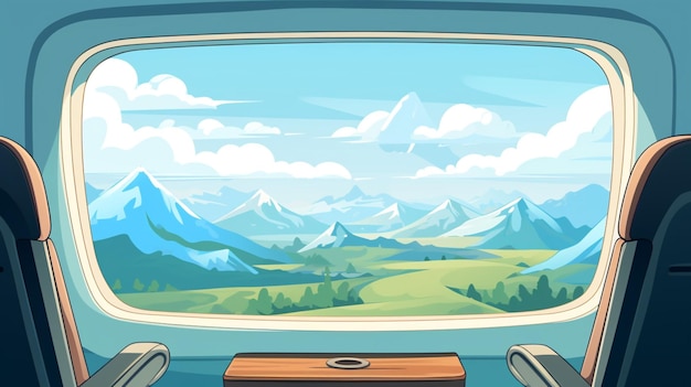 Vector a cartoon illustration of a car with mountains in the background