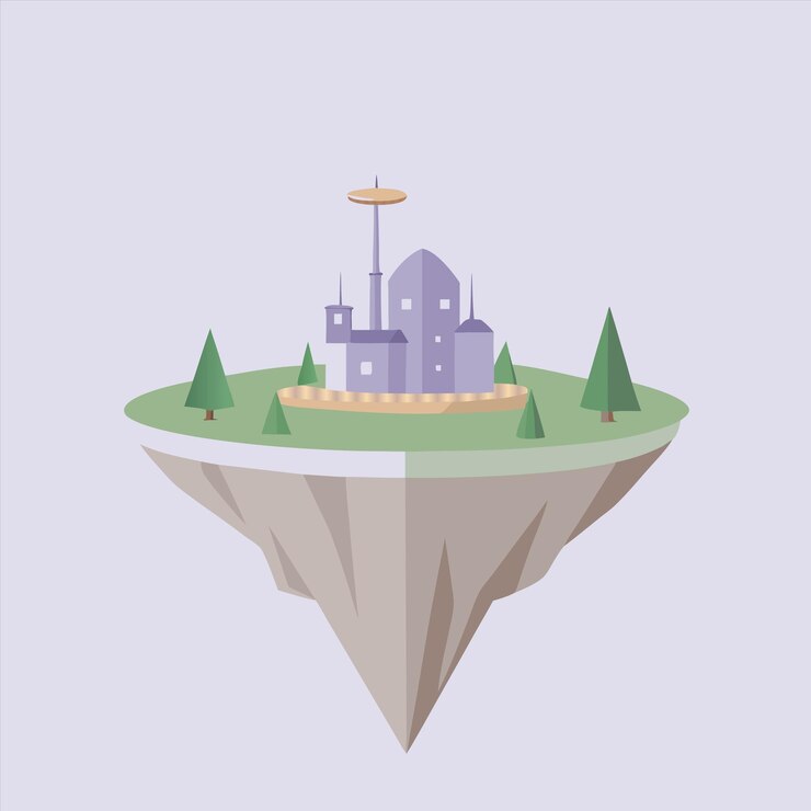 Vector a cartoon illustration of a castle above a small world