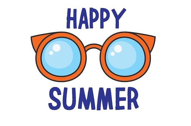 A cartoon illustration of a cat glasses with the words happy summer on it.