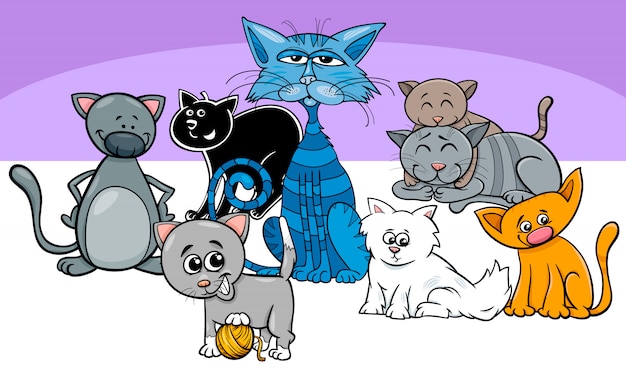 Cartoon illustration of cats and kittens animals